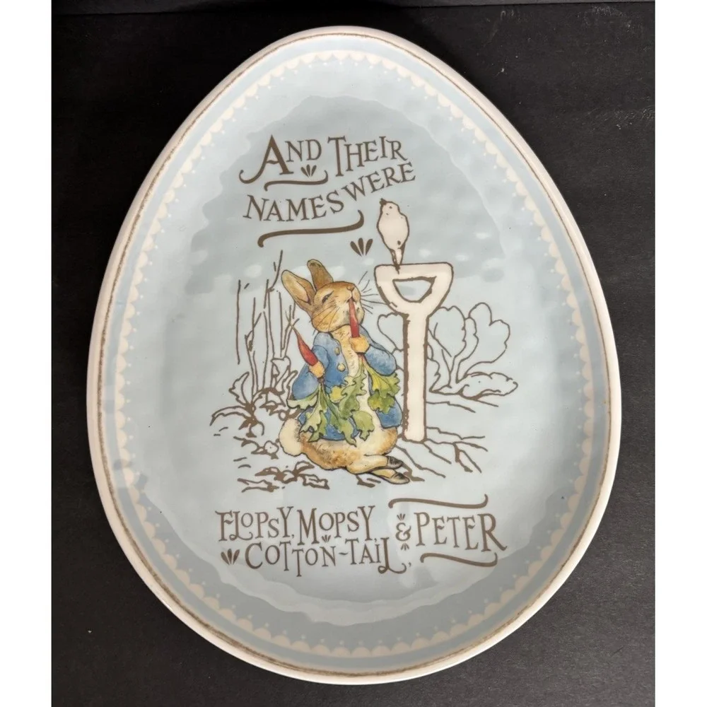 2 Pottery Barn Kids Beatrix Potter Melamine Egg Plates Shaped Easter Blue Pink